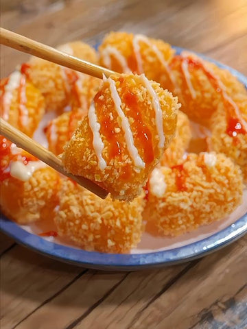Crispy Fried Banana Bites with Ketchup & Salad Drizzle