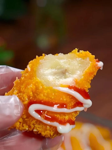 Crispy Fried Banana Bites with Ketchup & Salad Drizzle