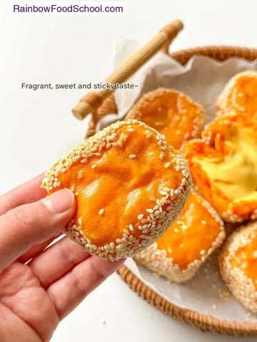 rainbowfoodschool.com Cheese Sweet Potato Sesame Mochi Bites Recipe rainbowfoodschool_com_