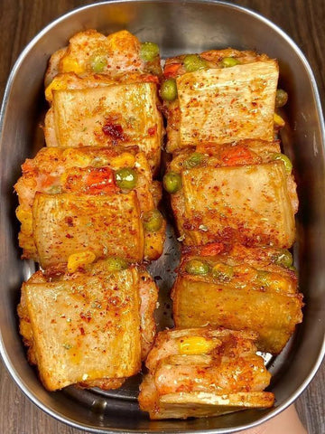 rainbowfoodschool.com Spicy Shrimp-Stuffed King Oyster Mushroom Bites
Recipe Asian Appetizers and Snacks 
