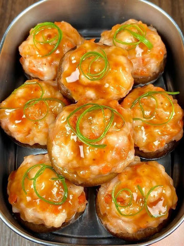 rainbowfoodschool.com Shrimp Stuffed Mushrooms
Recipe Asian Appetizers and Snacks 
