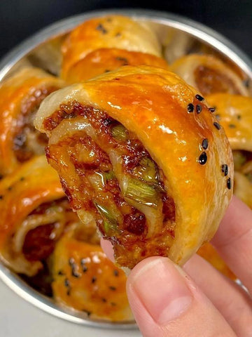 rainbowfoodschool.com Savory Puff Pastry Meat Rolls
Recipe Asian Appetizers and Snacks 
