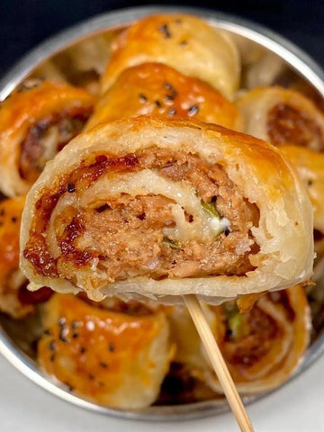 rainbowfoodschool.com Savory Puff Pastry Meat Rolls
Recipe Asian Appetizers and Snacks 
