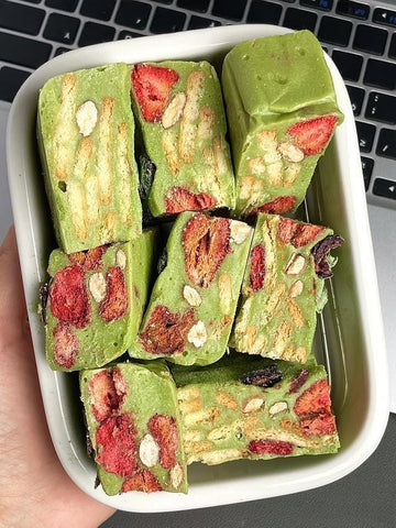 rainbowfoodschool.com Matcha Strawberry Biscuit Nougat Bars
Recipe Asian Appetizers and Snacks 
