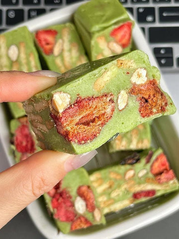 rainbowfoodschool.com Matcha Strawberry Biscuit Nougat Bars
Recipe Asian Appetizers and Snacks 
