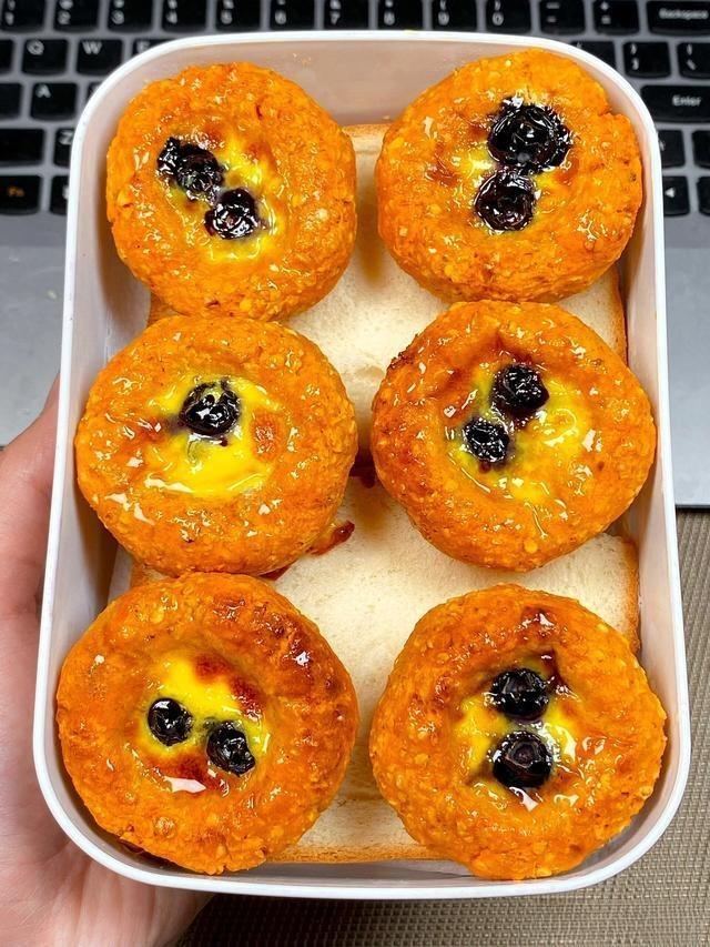 Baked Blueberry Egg Tarts with Sweet Potato Oatmeal Crust