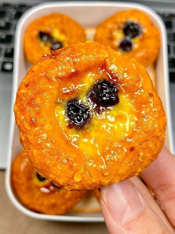 Baked Blueberry Egg Tarts with Sweet Potato Oatmeal Crust