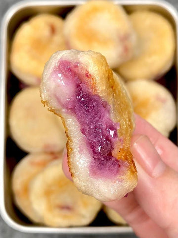 Pan-Fried Glutinous Rice Cakes with Purple Sweet Potato