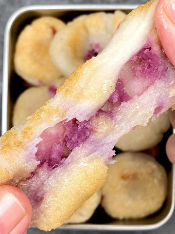 Pan-Fried Glutinous Rice Cakes with Purple Sweet Potato