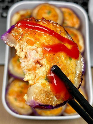 Golden Pork-Stuffed Eggplant Rings