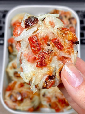 Crispy White Radish Patties with Ham & Mushroom