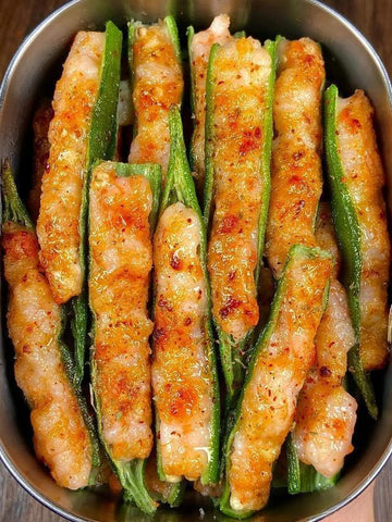 Golden Shrimp-Stuffed Okra Bites
