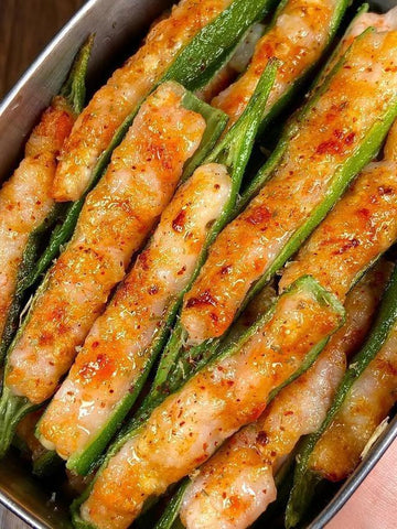 Golden Shrimp-Stuffed Okra Bites
