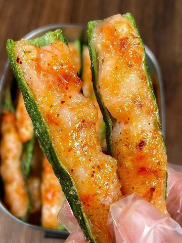 Golden Shrimp-Stuffed Okra Bites