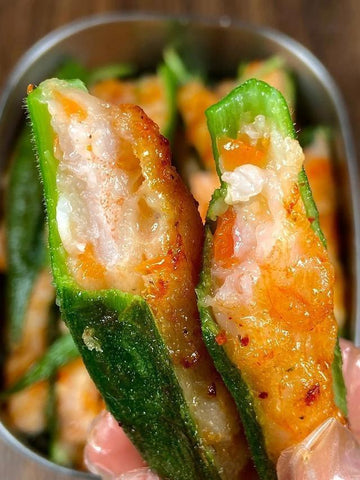 Golden Shrimp-Stuffed Okra Bites