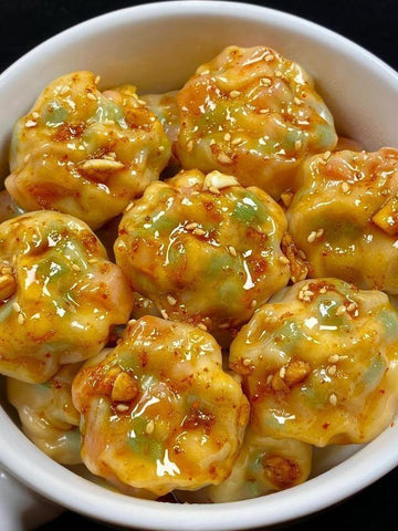  Steamed Tomato Egg Dumplings with Garlic Soy Sauce