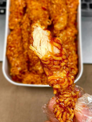 Ramen-Crusted Chicken Strips with Sweet Garlic Glaze