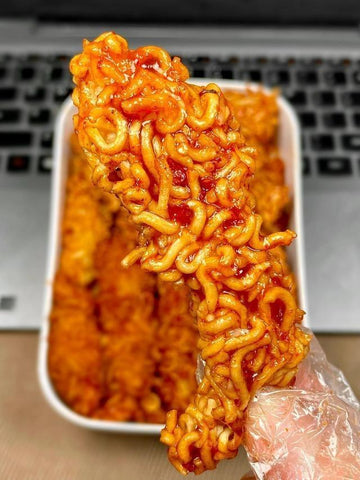 Ramen-Crusted Chicken Strips with Sweet Garlic Glaze