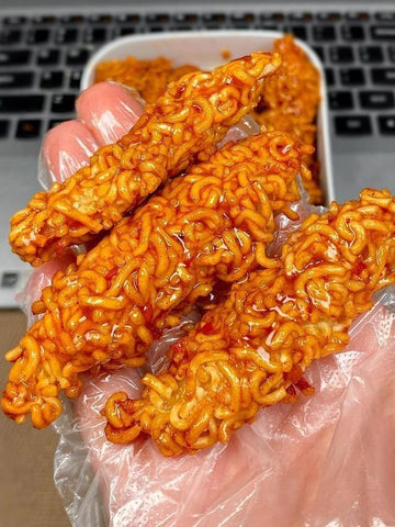 Ramen-Crusted Chicken Strips with Sweet Garlic Glaze