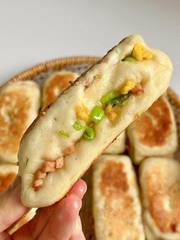 Mini Pan-Fried Stuffed Flatbreads with Ham and Egg