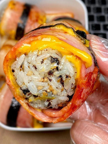 Cheesy Bacon Rice Roll Bites