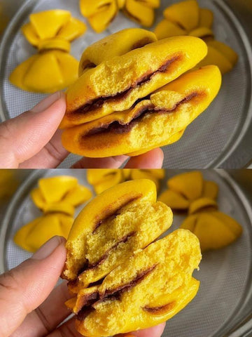 Pumpkin Bow Buns with Red Bean Filling