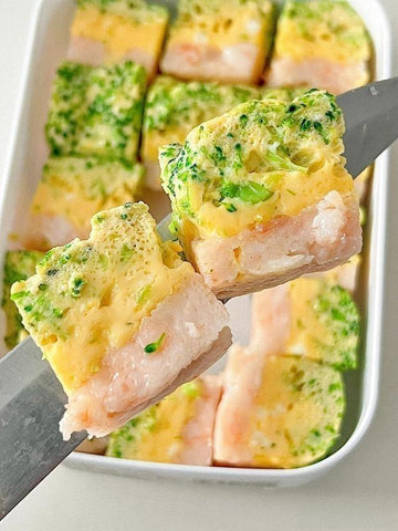 Steamed Broccoli Shrimp Egg Squares