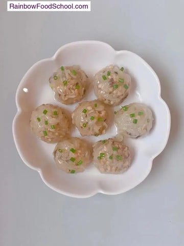 rainbowfoodschool.com Steamed Radish Mushroom Meatballs
Recipe Asian Appetizers and Snacks 
