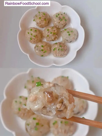 rainbowfoodschool.com Steamed Radish Mushroom Meatballs
Recipe Asian Appetizers and Snacks 
